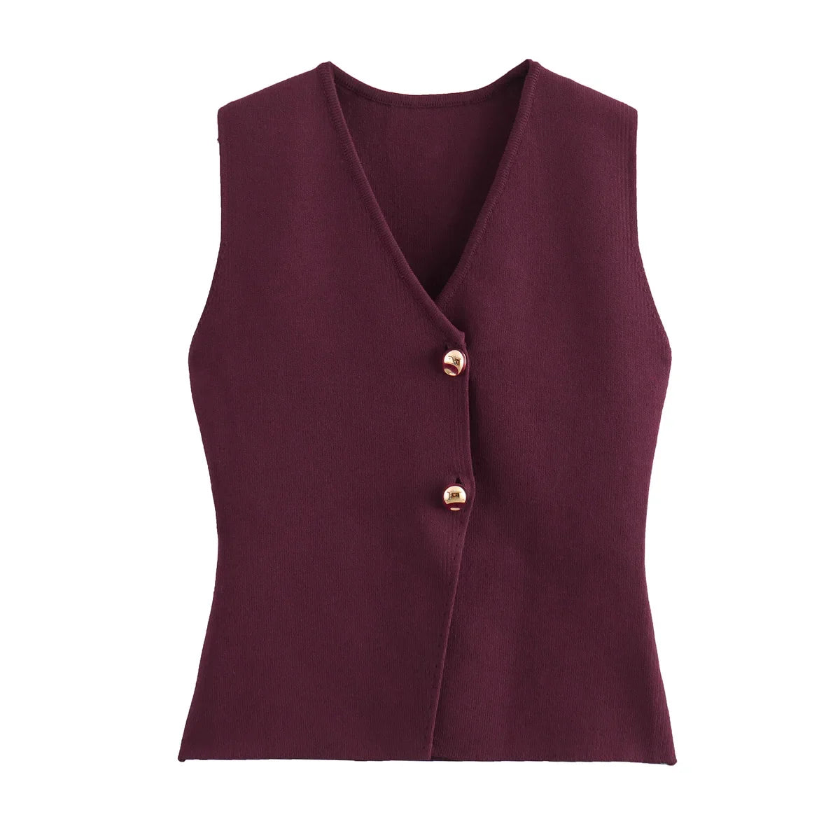 Foridol Gold Button Knitted Tank Top Women Autumn Winter Burgundy Short Vest Sleeveless V Neck Chic New Fashion Tops