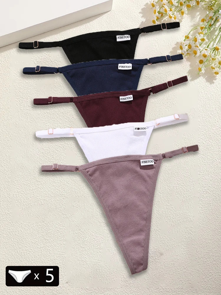 5PCS Women's Panties Cotton Thongs Adjustable Waist Sexy G-String Solid Color Seamless Intimate Female Underpants Lingerie S-XL