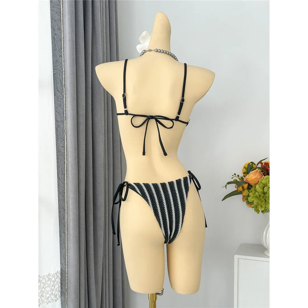 4PCS Striped With Long Sleeve Pants Bikini Female Swimsuit Women Swimwear Bather Bathing Suit Swim Four-pieces Bikini set K8072
