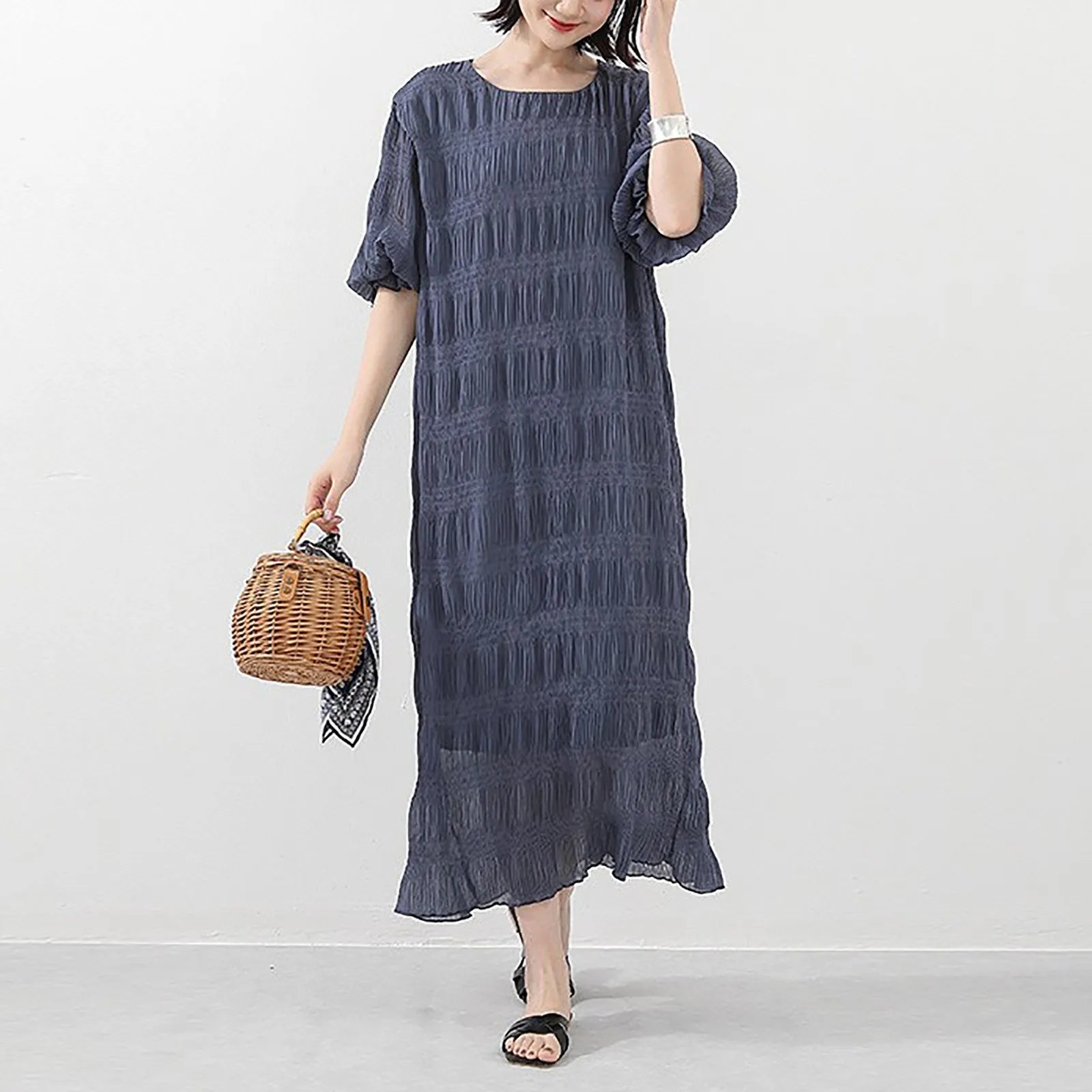 Long Dresses For Women Casual Summer Trendy Boho Style Pleated Cover Up Vestidos Daily Wear High Quality Elegant Maxi Dress