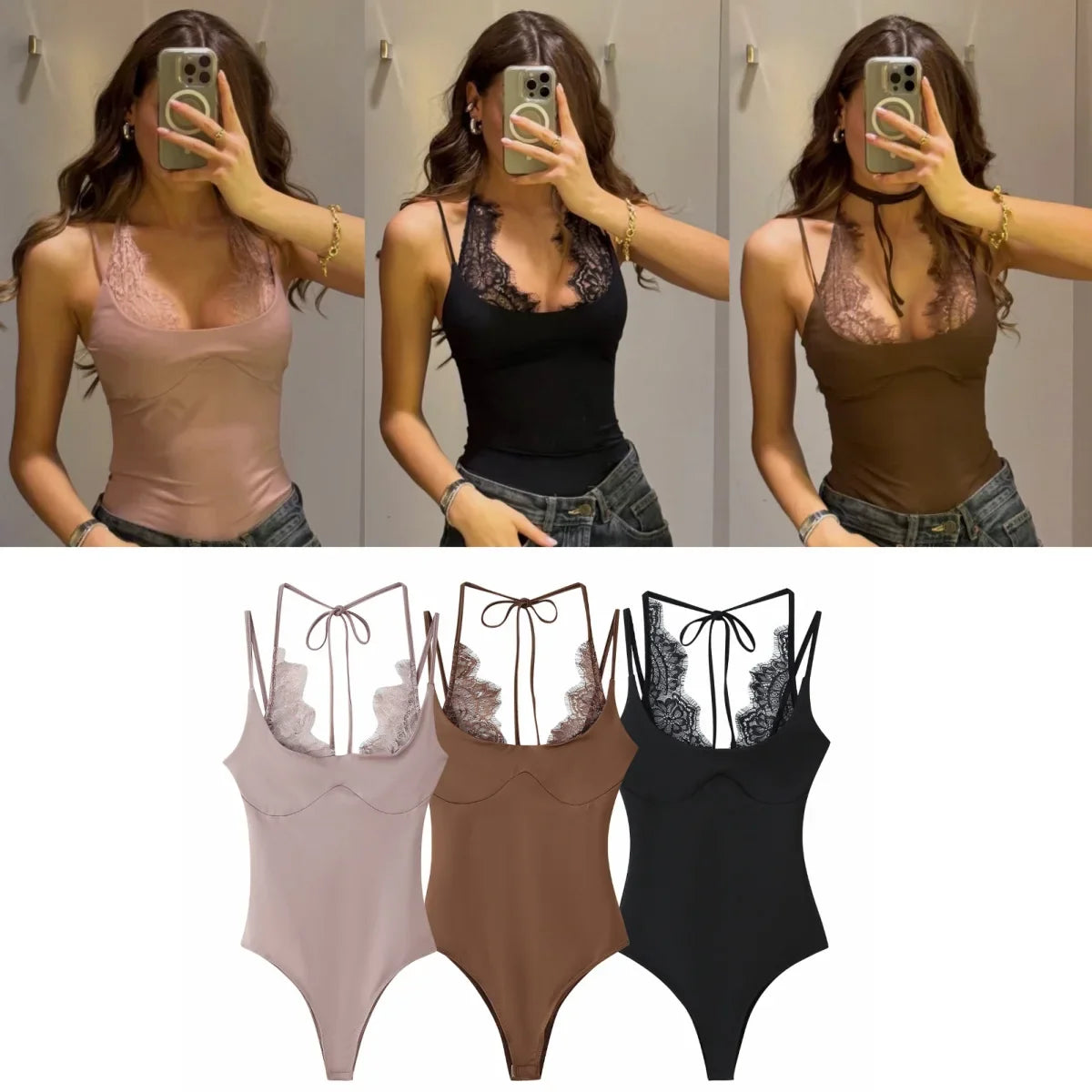 Women's Lace Patchwork Halter Neck Bodysuits Lace Backless Halter Bodysuit Strap For Women Daily Wear Bodysuits Pure Desire SSQF