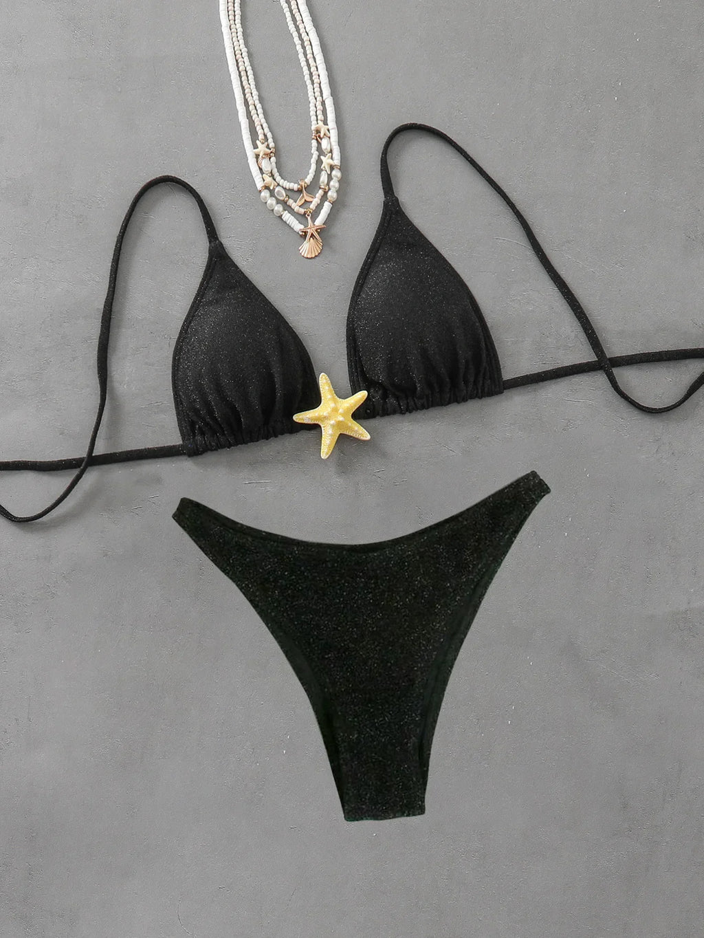Sexy Metal Starfish Designer Bikini Set 2025 Women Shiny Green Black Push Up Micro Swimsuit Beach Bathing Suit Thong Swimwear