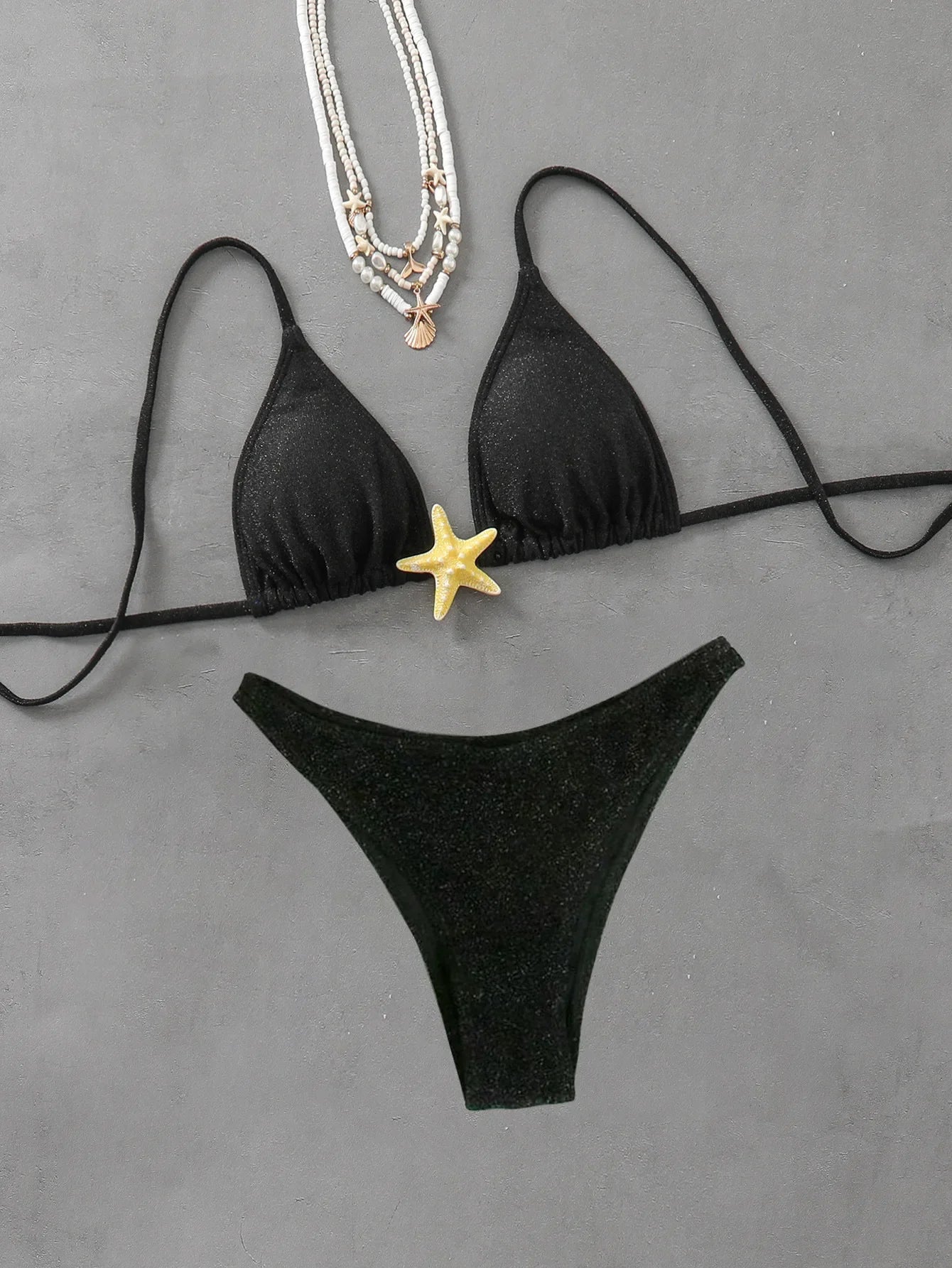 Sexy Metal Starfish Designer Bikini Set 2025 Women Shiny Green Black Push Up Micro Swimsuit Beach Bathing Suit Thong Swimwear