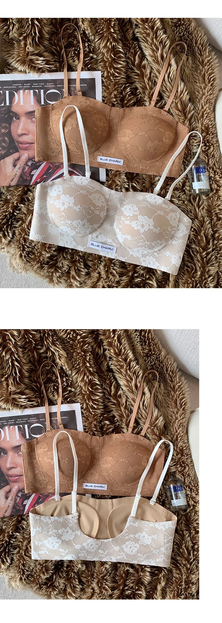 MOYISU Parisian Lace Bra Women Strapless Summer Push Up Small Bust Multiway Wear Bandeau Bralette UK Ship Fashion Top Bestseller