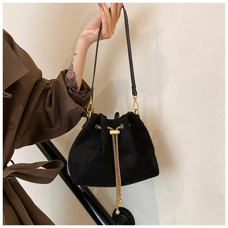 2026 Soft Commuting Crossbody Bags Faux Suede Sewing Hot Sale Bags for WomenThread Solid Color String Women's Handbags