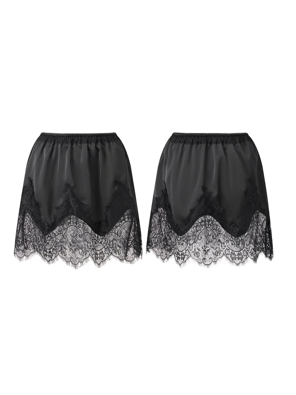 Summer Women's Satin Short Skirts Elastic Waist Lace Patchwork Skirts Half Slip Skirts Fashion