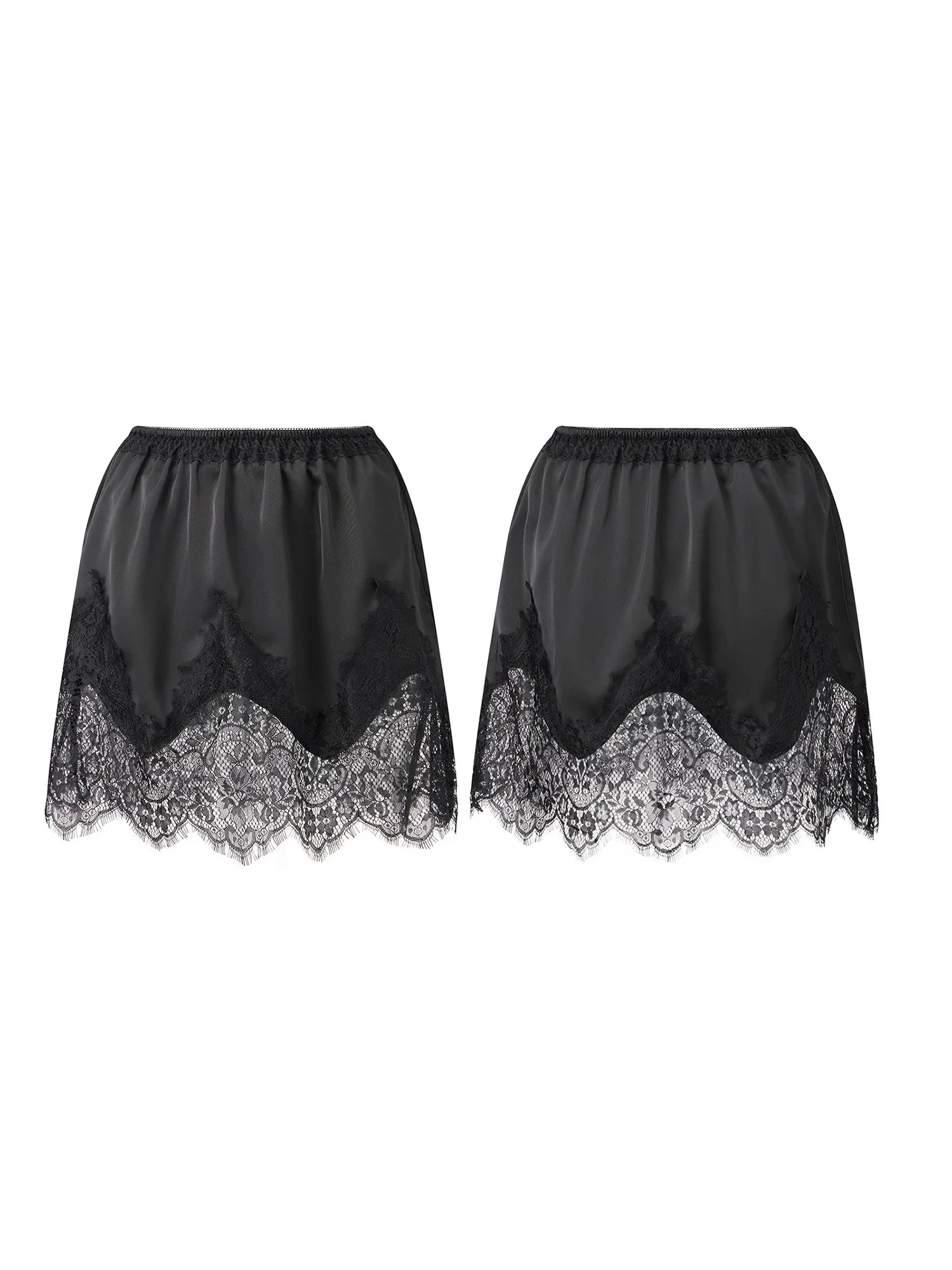 Summer Women's Satin Short Skirts Elastic Waist Lace Patchwork Skirts Half Slip Skirts Fashion