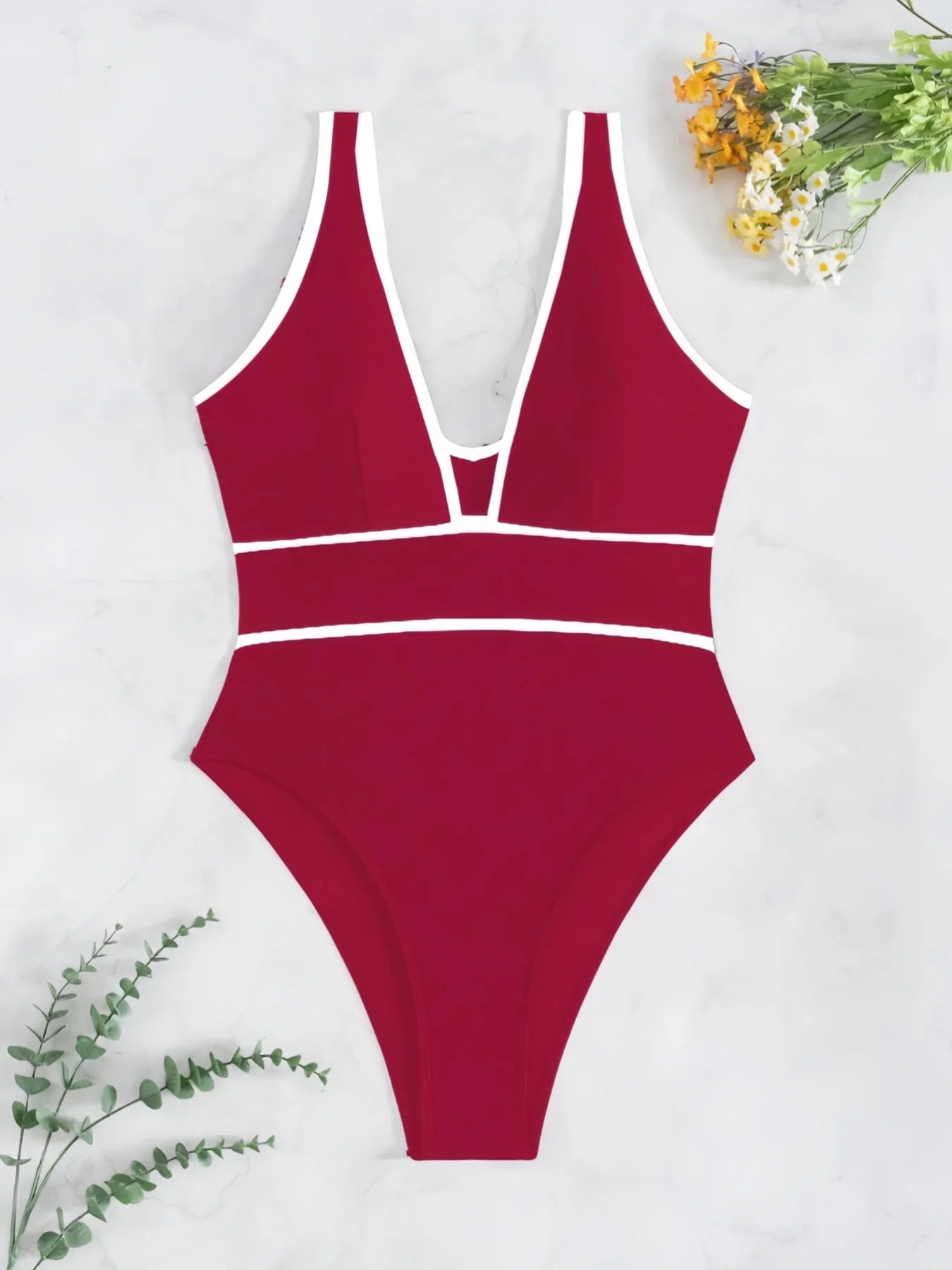 2026 V-neck Vintage Swimsuit One Piece Solid Slim Swimwear Women Bathers Bathing Swimming Swim Suit Female Beachwear