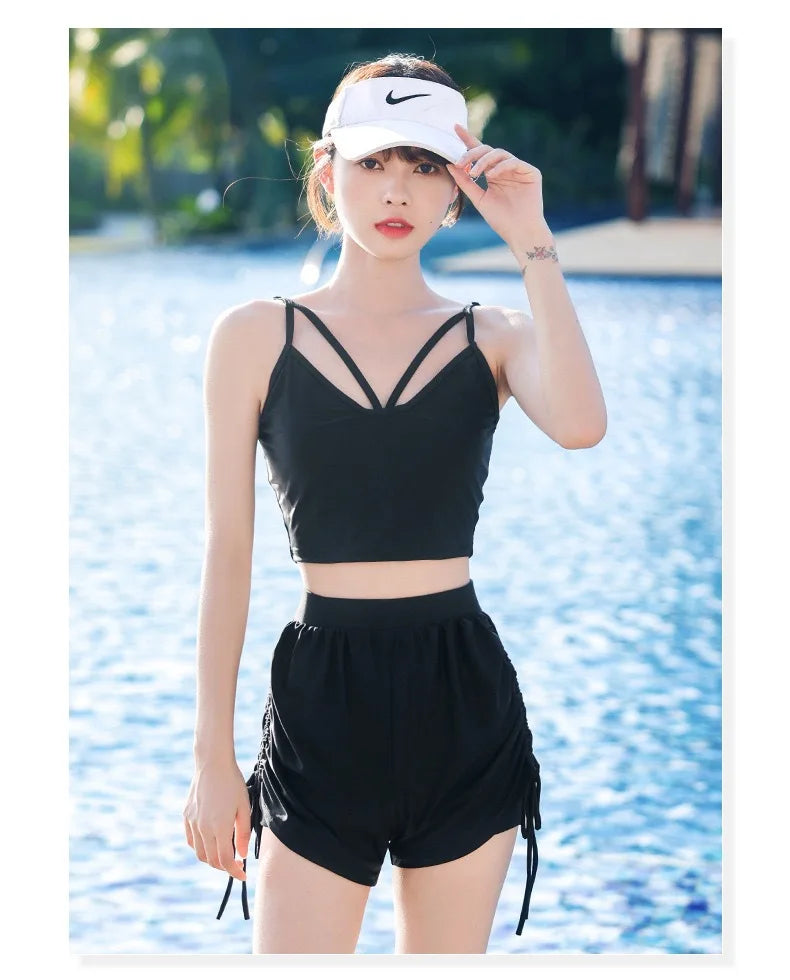 Swimsuit Plus Size Girl Conservative Split Fashion Sports Sunscreen Long Sleeved Slimming Hot Spring Three Piece Set
