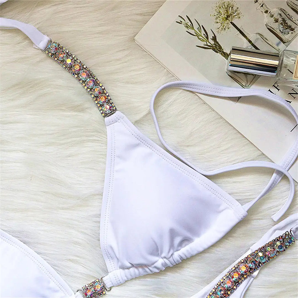 New Jewelled Rhinestone Bling Diamond Bikini Women Swimwear Female Swimsuit Two-Pieces Bikini Set Bather Bathing Suit Swim V2268