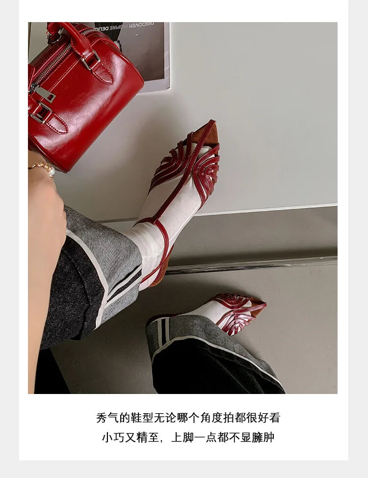 NASBAVI Designer Sandals Women Shoes Narrow Band Sexy Sandals Kitten Heels Pointed Toe Ladies Concise Footwear Summer Red Shoes