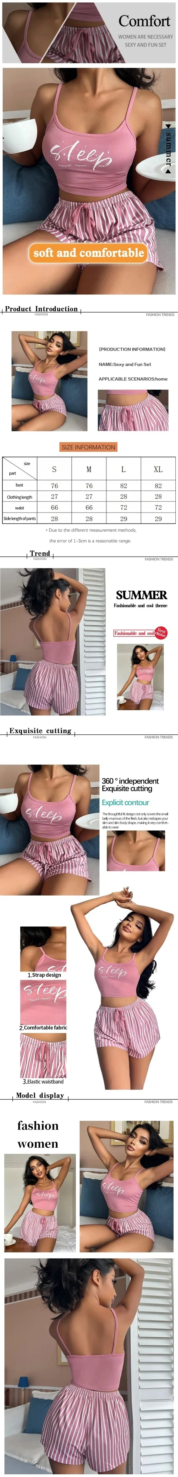 Women Pajamas Set Sleepwear Sexy Summer Home Clothes Tops And Shorts Cute Soft Sleeveless Nightwear For Female
