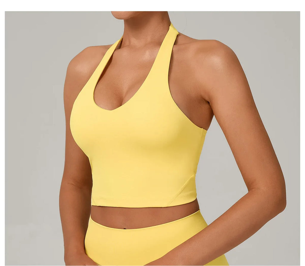 Women Fitness Sports Bra Halter Top High Support Push-up Open Back Gym Bra Shockproof Running Fitness Yoga Workout Underwear