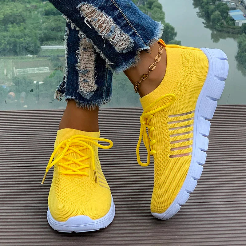 Spring Autumn Solid Breathable Mesh Flat Shoes Women Plus Size Non Slip Sock Sneakers Woman Comfortable Soft Sole Sport Shoes