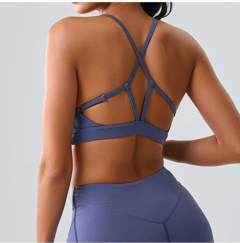 Beautiful Back Cross Back Women Bra Fitness Bra Tights Yoga Vest High Strength Shockproof Gym Sports Top Push Up With Chest Pad