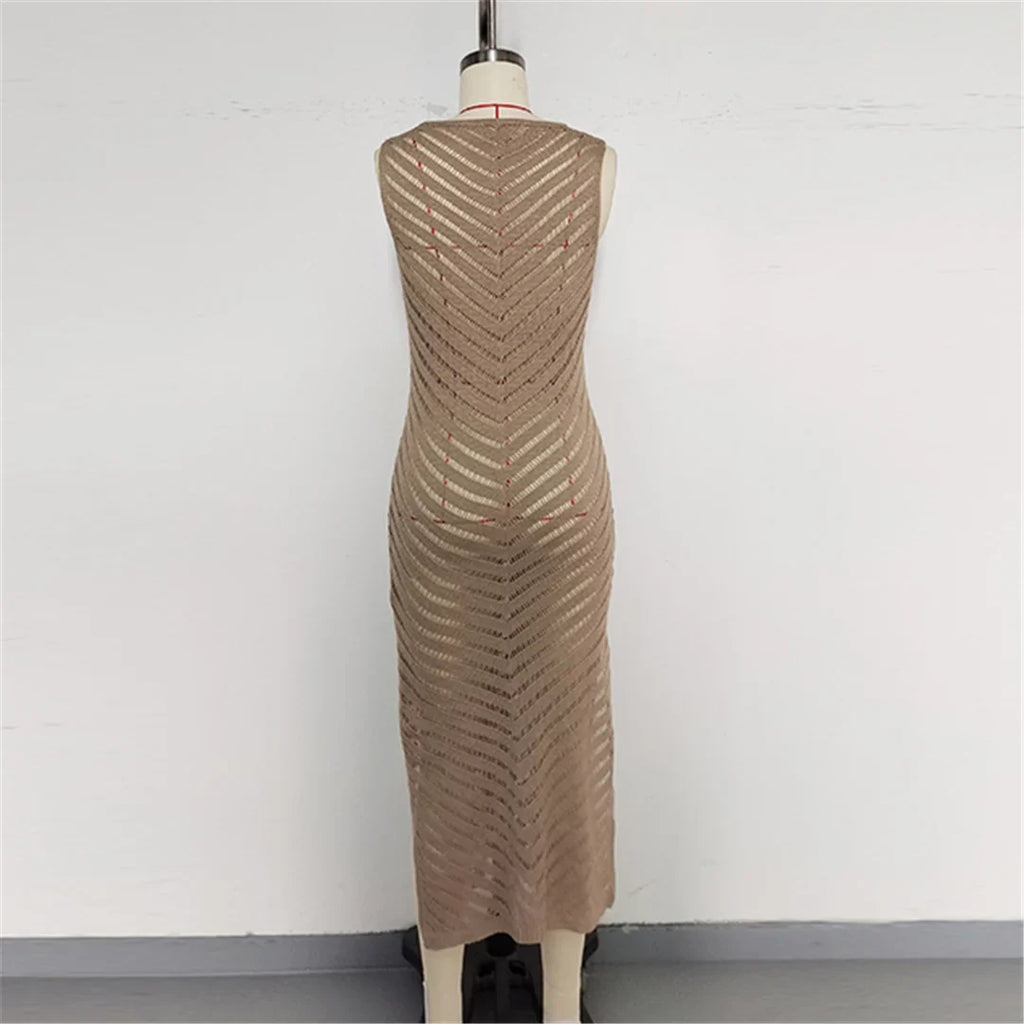 Hollow Out Sleeveless Crochet Knitted Tunic Beach Cover Up Cover-ups Mini Beach Dress Beach Wear Beachwear Female Women V6745