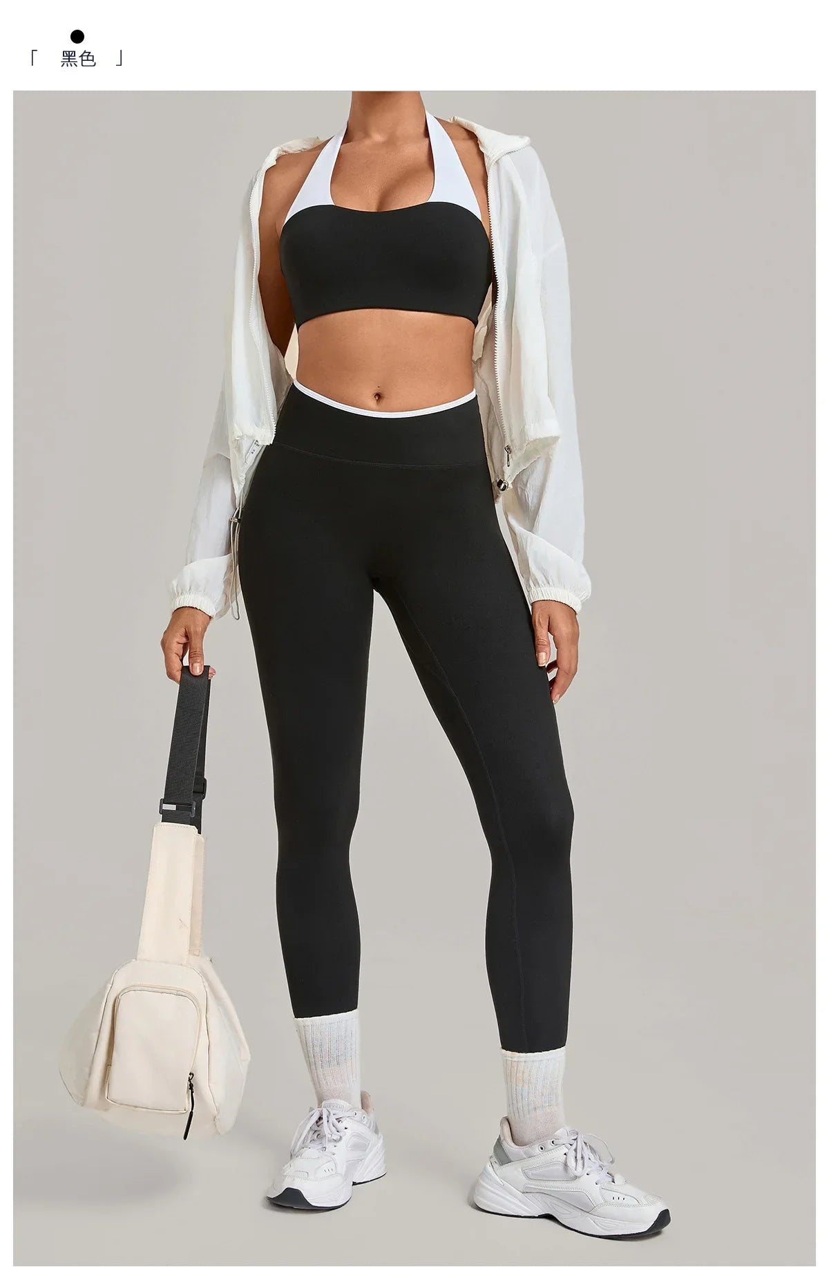 2 Pieces Color-block Yoga Sets Women  Hanging Neck Sports Bra High Waist Pants Built-in Pockets Outdoor Fitness Workout Suit