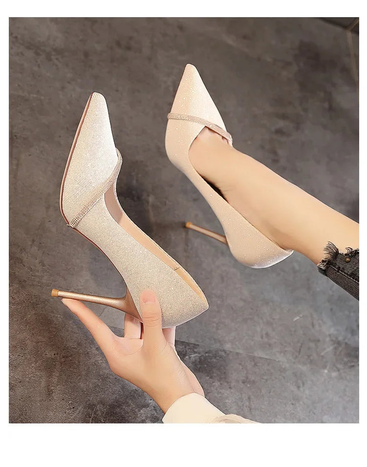 High Heels Women with  Spring and Autumn Pointy Women's Shoes Dress Wedding Shoes Temperament Banquet Single Shoes