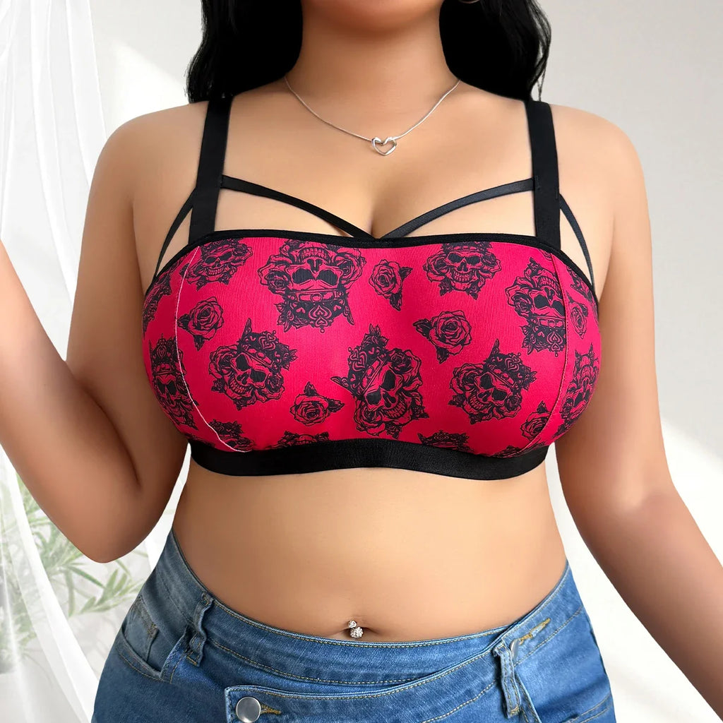 1pcs Plus Size 1XL-4XL For Big Breast Female Underwear Thin Unlined Sexy Lingerie Breathable Brassiere Print Decor Women's Bras