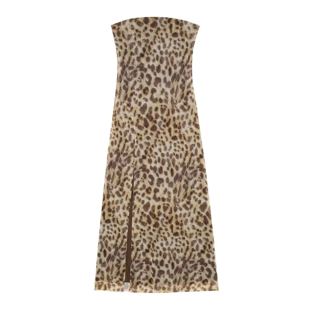2024 Dress For Women Summer Chic Print Mesh Sleeveless Sexy Side Slit Slim Dresses Wild Beach Resort Style Woman Dress