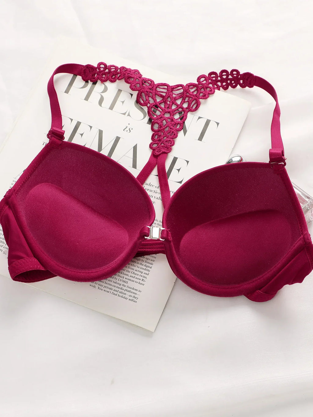 Ladies' black red blue with steel rims front buckle beautiful back pull up bra underwear set A2128