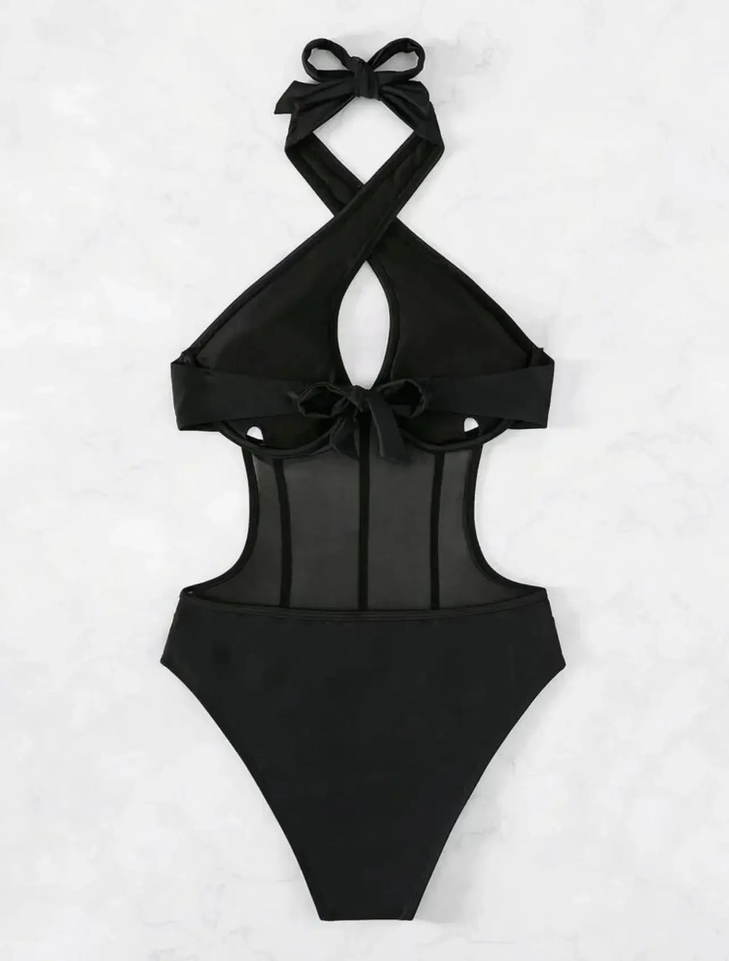 Sexy See Through One Piece Swimsuit 2025 Women Halter Corss Underwire Tummy Control Swimwear Solid Black Hot Pink Bathing Suits