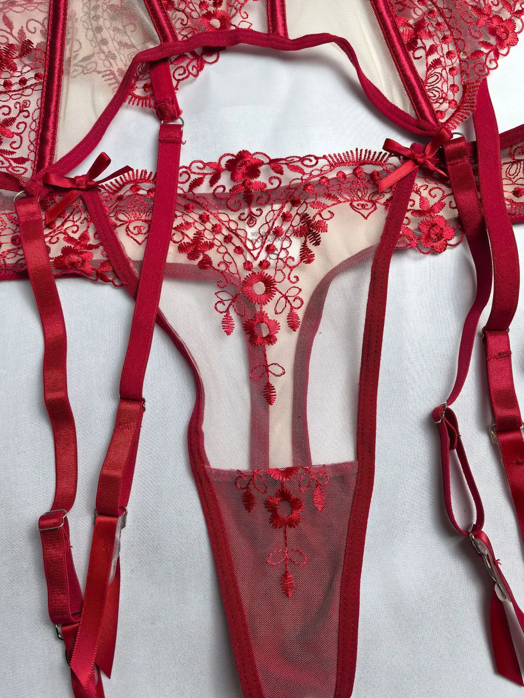 Women's New Floral Embroidered See-Through Mesh Lingerie 4-Piece Set - Sexy Underwear for Special Nights