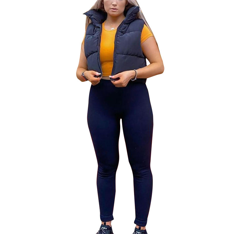 Women Winter Warm Crop Waistcoat Sleeveless Stand Collar Double Sided Lightweight Puffer Vest 2022 Streetwear