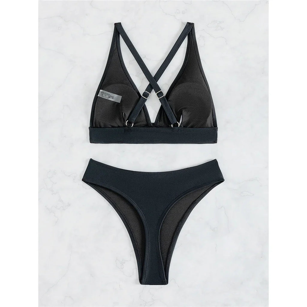 S - XL Cross Back Mini Micro Thong Bikini Female Swimsuit Women Swimwear Two-Pieces Bikini Set Bather Bathing Suit Swim V5022