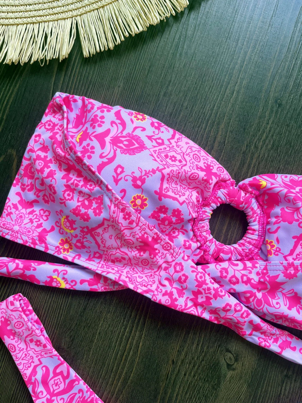 Floral Printed Wrinkled Bandeau Bikini Female Swimsuit Women Swimwear Two-pieces Bikini Set High Cut Bather Bathing Suit Swim