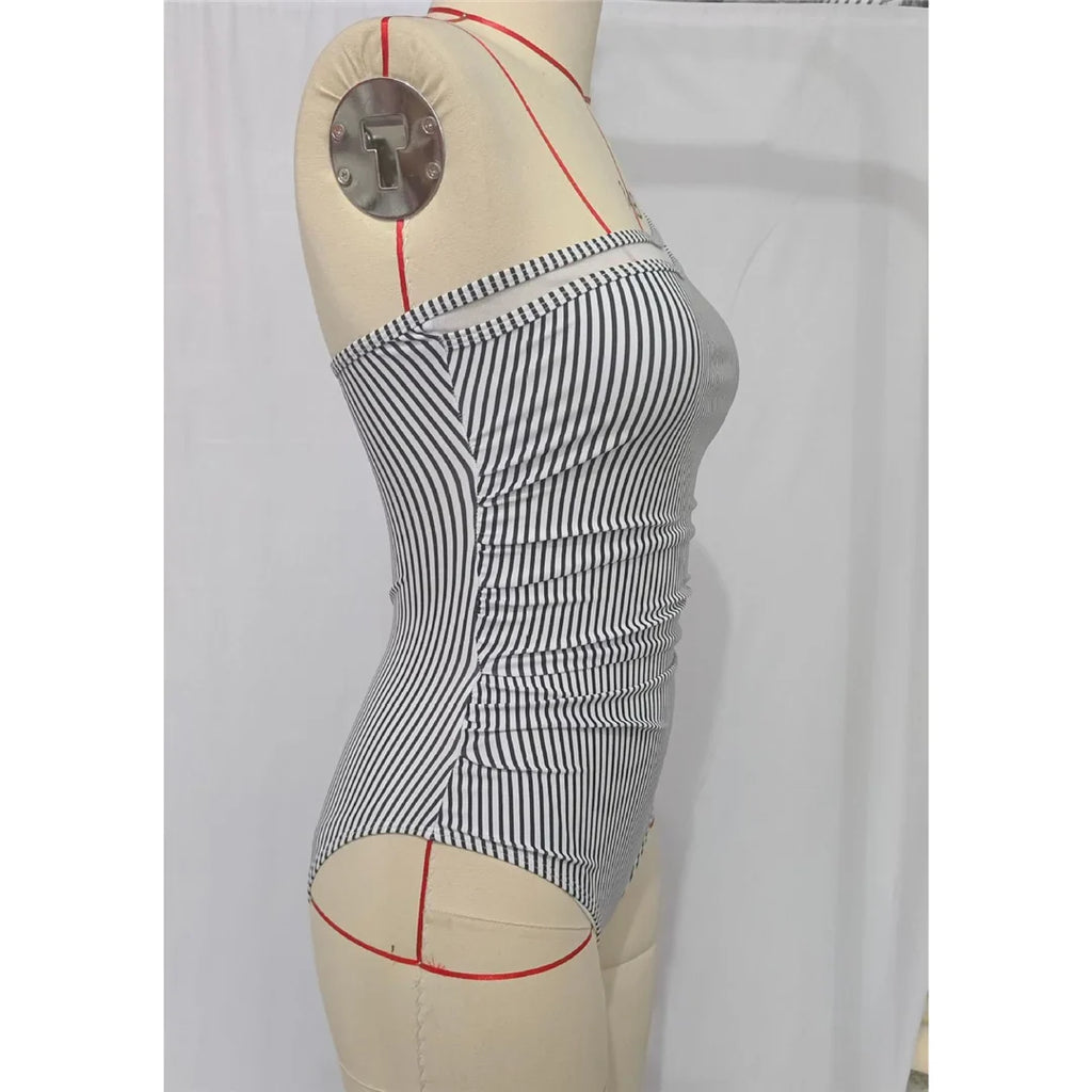 S - XXL Sexy One Shoulder High Cut Leg One Piece Swimsuit Women Swimwear Female Striped Monokini Bather Bathing Suit Swim K7096