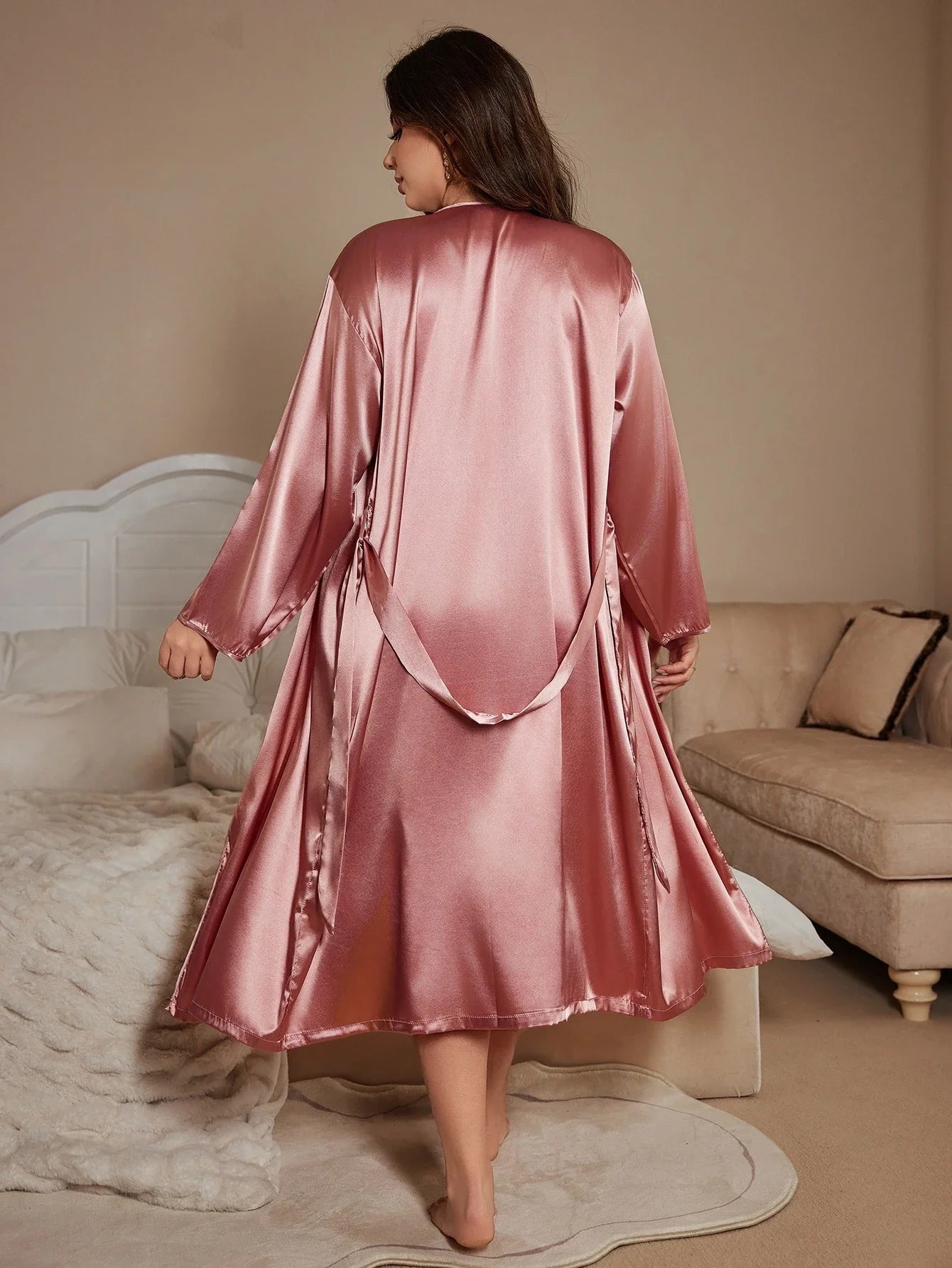 Noble and elegant solid color fashionable Robe autumn and winter Plus Size women's Clothes