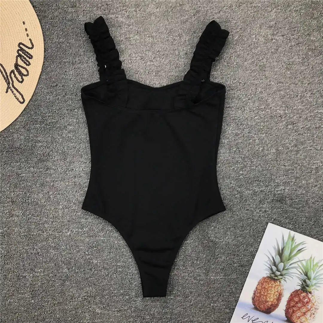 6 Colors Frill Trim Ruffled Sexy Women Swimwear One Piece Swimsuit Female Ribbed Bather Bathing Suit Swim Wear Monokini V1668