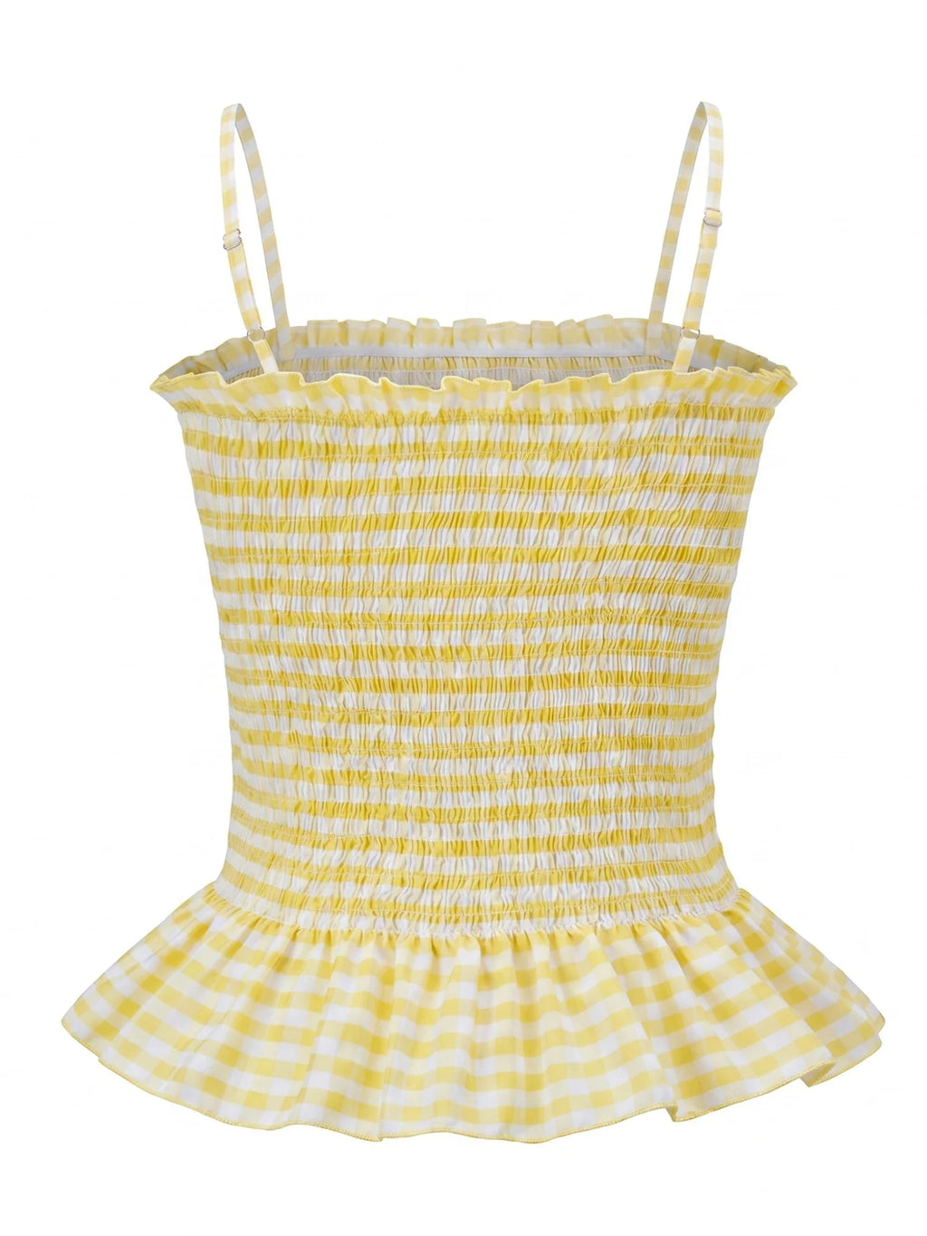 Summer Women Smocked Tank Tops Spaghetti Strap Plaid Ruffle Camisole Fashion Sleeveless Vest Shirts Streetwear