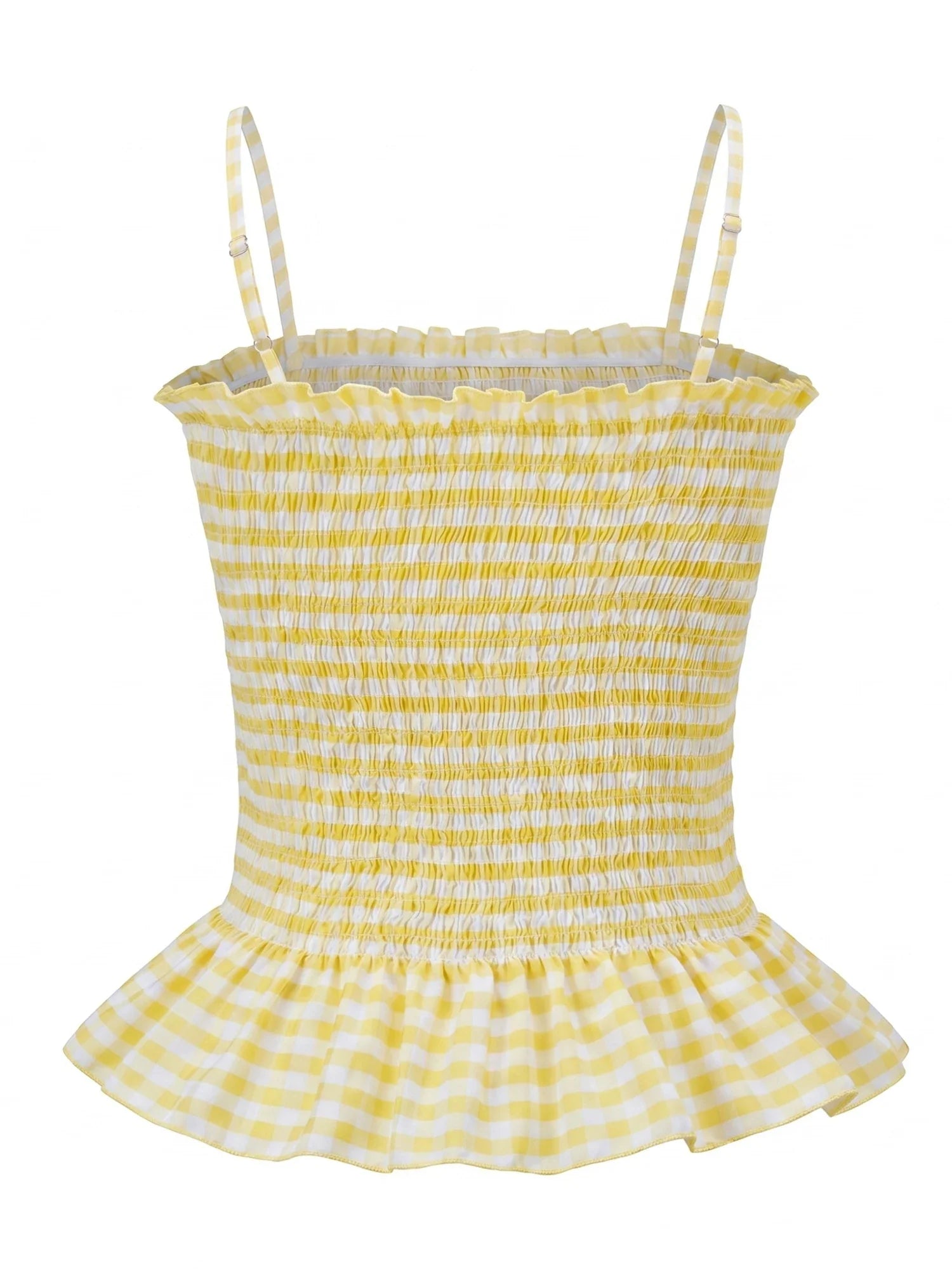Summer Women Smocked Tank Tops Spaghetti Strap Plaid Ruffle Camisole Fashion Sleeveless Vest Shirts Streetwear