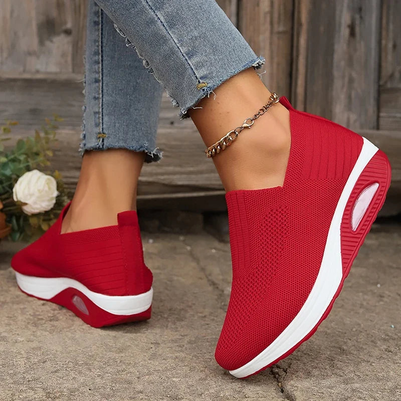 Breathable Knit Wedges Sneakers Woman Spring Autumn Slip On Platform Sport Sneakers Woman Plus Size Thick Sole Walking Shoes