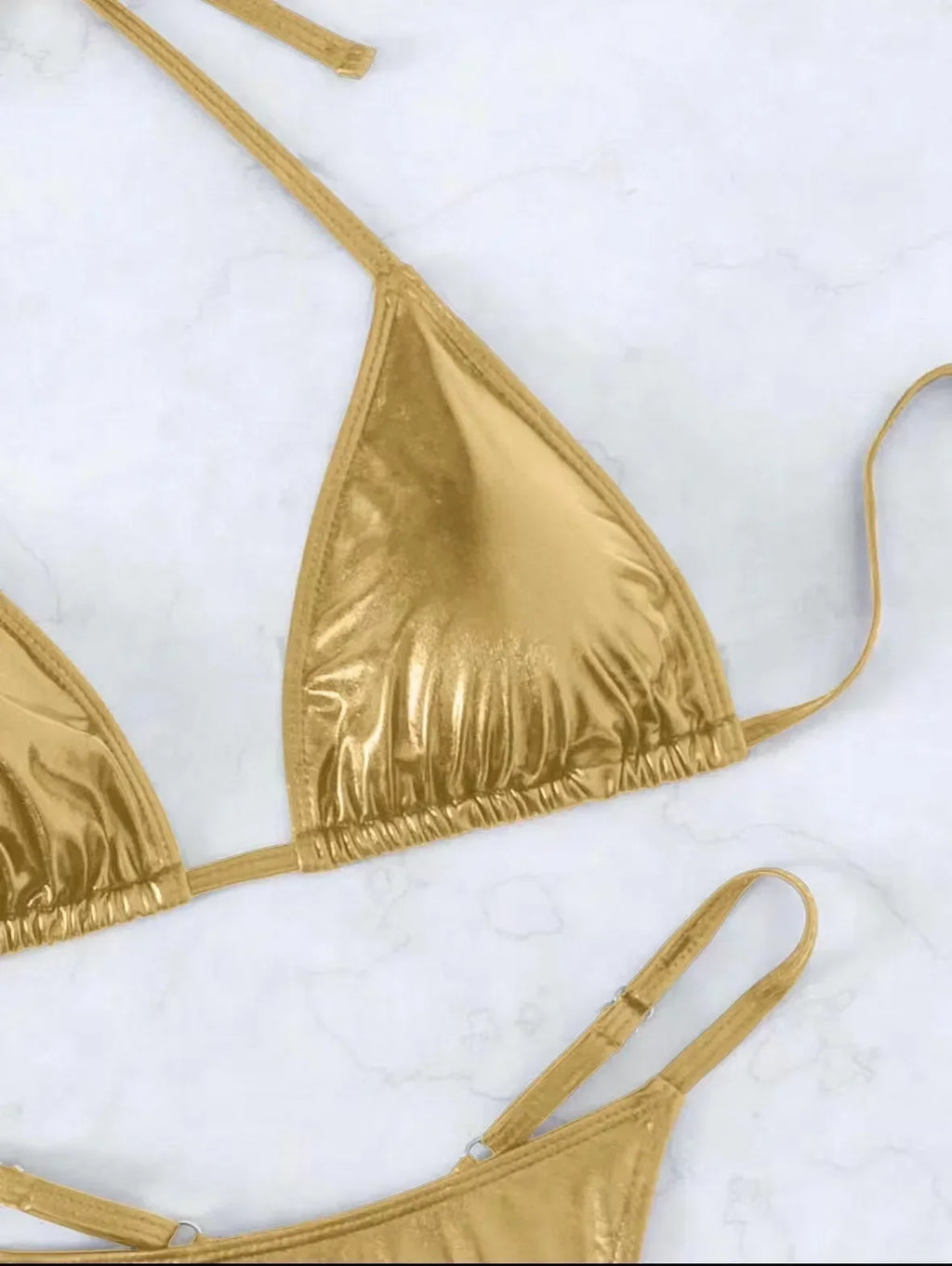 Sexy Metallic Gold Glitter Halter Bikinis Sets Two Pieces Women Thong Bandage Swimsuit Female Bathing Suit Swimwear Biquini