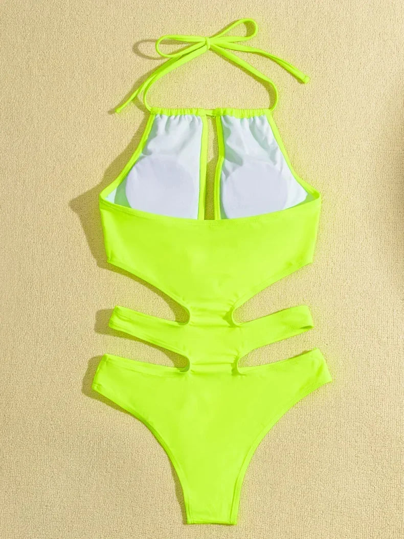 2025 New Sexy Halter Women Swimwear One Piece Swimsuit Female Hollow Out Monokini Bather Bathing Suit Summer Beach Wear Bodysuit