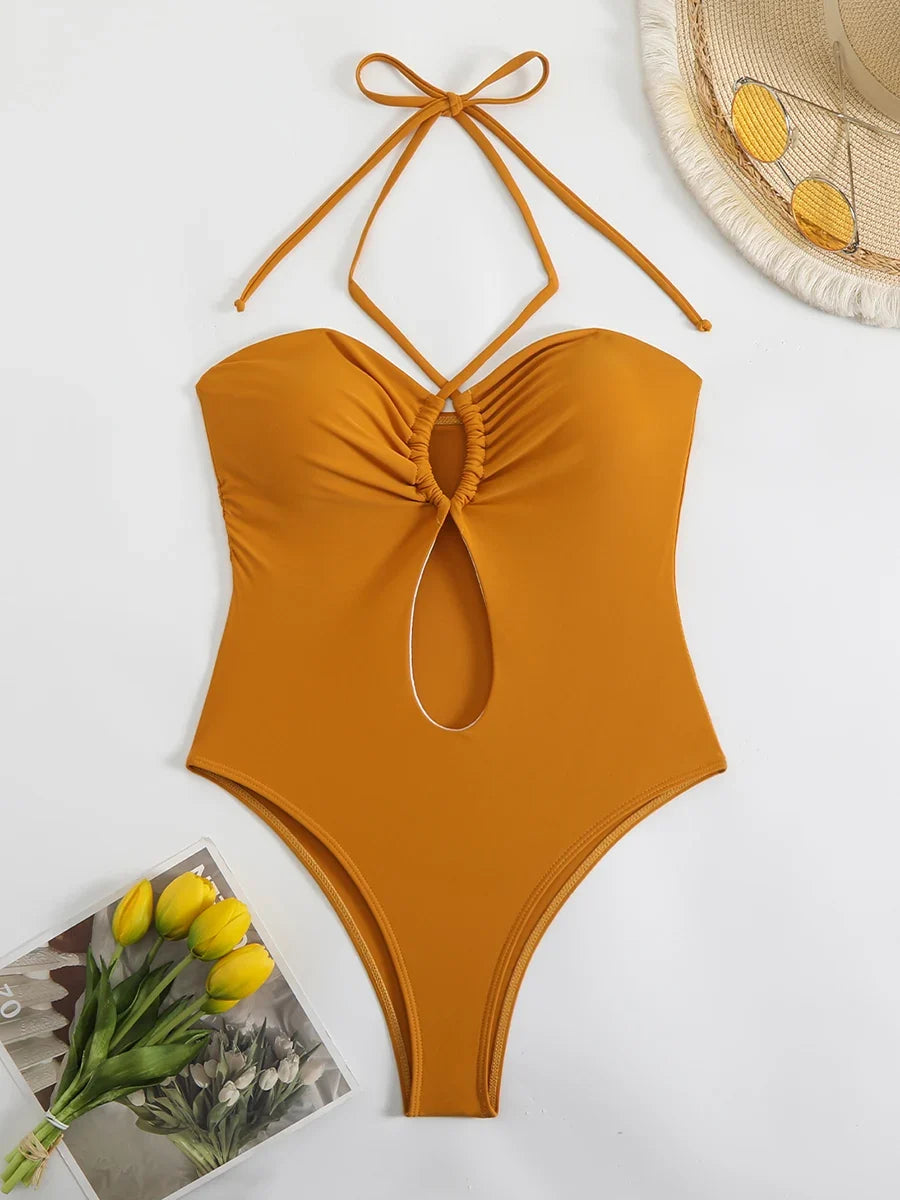 2026 Strappy Printed One Piece Swimsuit Women Sexy Hollow Swimwear Female Solid Bathers Bathing Swimming Swim Suit Beachwear