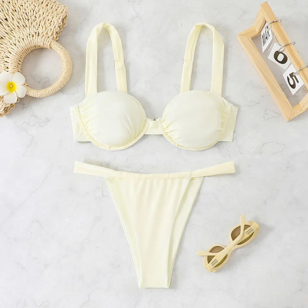 2026 Sexy Brazilian Bikini Sets Thong Swimsuit Women Swimwear Micro Bikinis Female Beachwear Solid G-string Bath Suits Bandeau