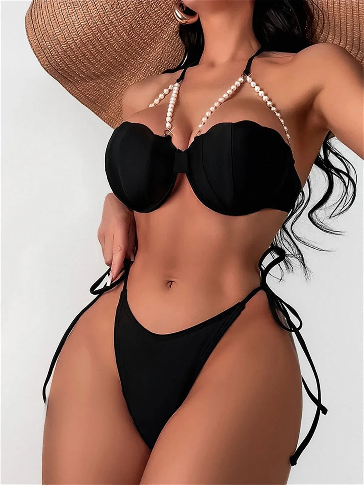 Shell Shaped Underwired Bra Cup Bikini Women Pearls Bikinis 2025 Female Swimwear Two Pieces Bikini Set Push Up Bathing Suit Swim