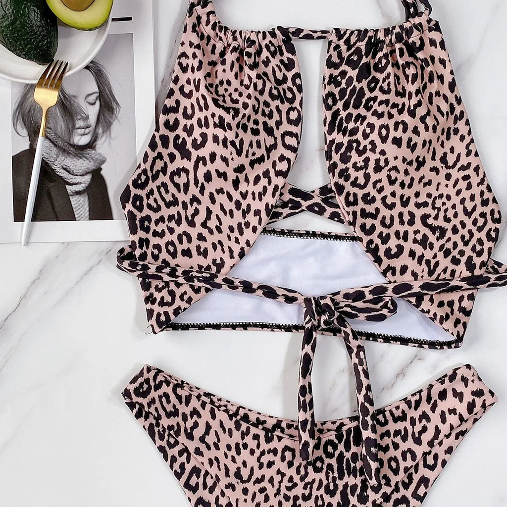 2026 New Sexy Bikini High Waist Swimwear Swimsuit Women Leopard Cross Back Straps Bikinis Set Bathing Suit Beach Bikini Female