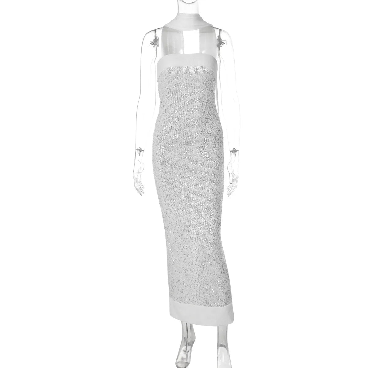 FDYOUI Luxury Bandage Sequins Evening Party Dresses for Women Sexy Strapless Off Shoulder Backless Split Slim Long Wedding Dress