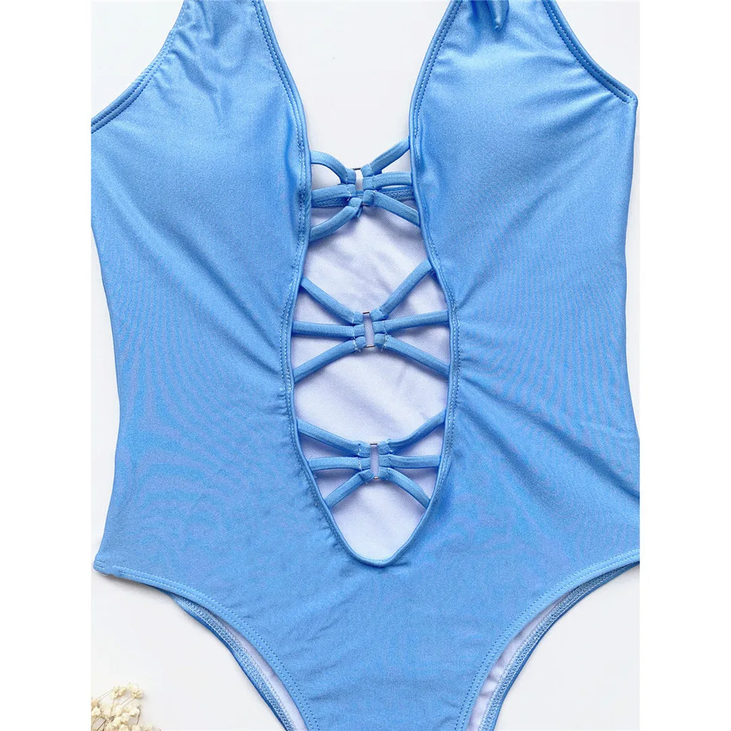 New Sexy Snake Skin Halter Monokini Women Swimwear One Piece Swimsuit Female Tummy Cut Out Bather Bathing Suit Swim Lady V3056