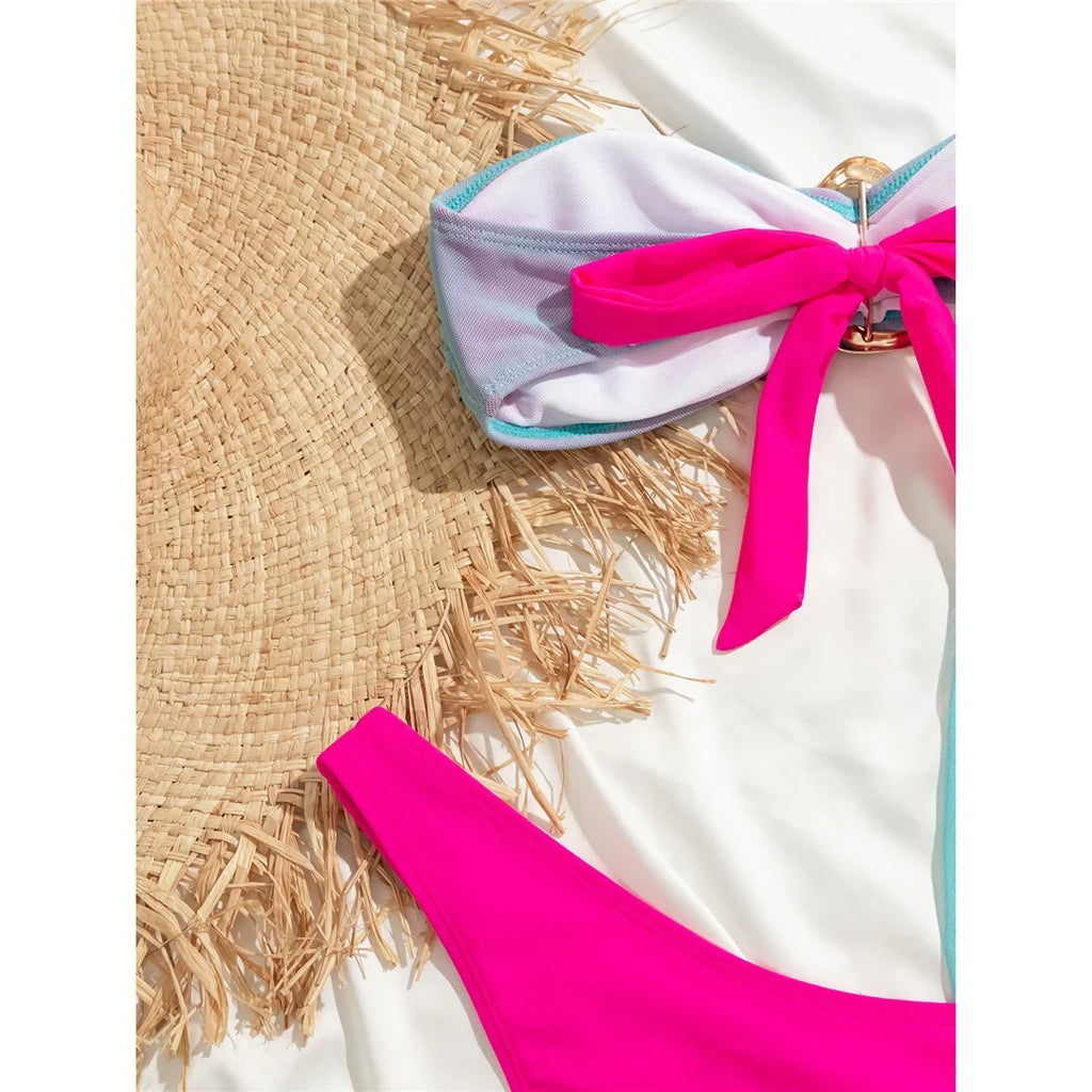 Sexy Bandeau With Skirt Splicing Bikini Female Swimsuit Women Swimwear Three-Pieces Bikini Set Bather Bathing Suit Swim V5640
