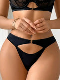 Women's Sexy black Hollow Out Thong Panty Low Waist bijini Underwear Comfortable Breathable C2973