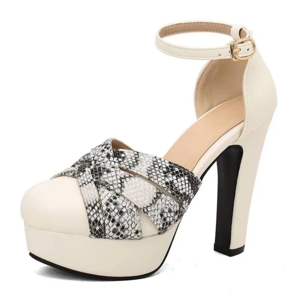 Summer New Style Fashion High-heeled Exposed Toes Women's Sandals Party Color Blocking Buckle Strap Square Heel Women's Sandals