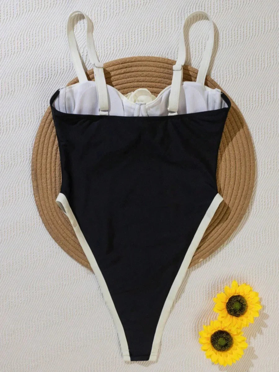 S - XXL 3D Flower Splicing High Leg Cut One Piece Swimsuit Female Swimwear Women Monokini Bather Bathing Suit Swim Beachwear