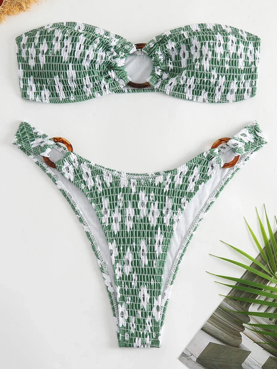 Ring Link Bandeau Bikini 2026 Women Brazilian Swimwear Female Sexy Swimsuit Solid Beachwear Bathers Bathing Swimming Swim Suit