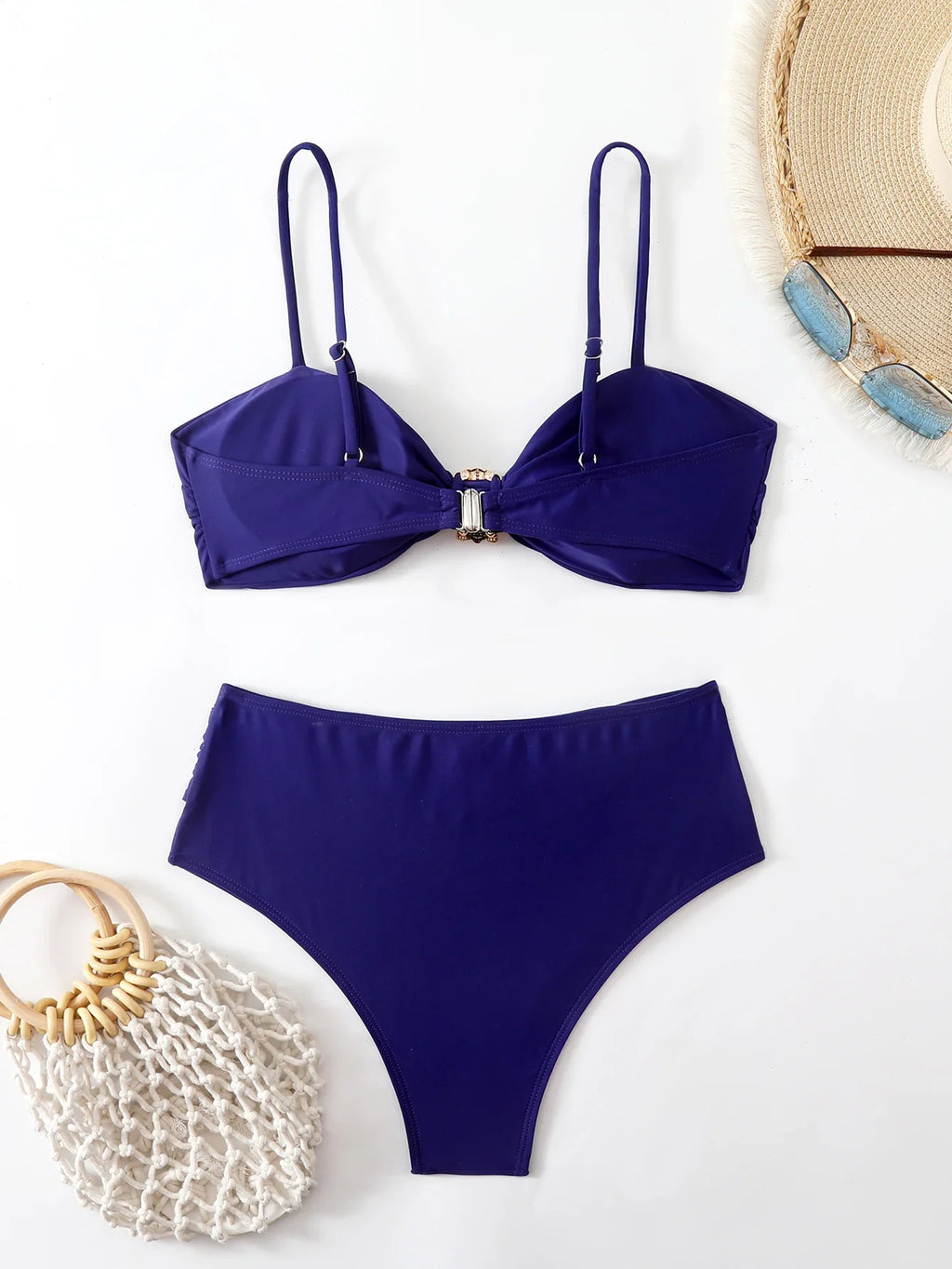 Strappy High Waist Bikinis 2026 Women Sexy Shell Swimsuit Solid Padded Swimwear Female Bathers Bathing Swimming Swim Suit